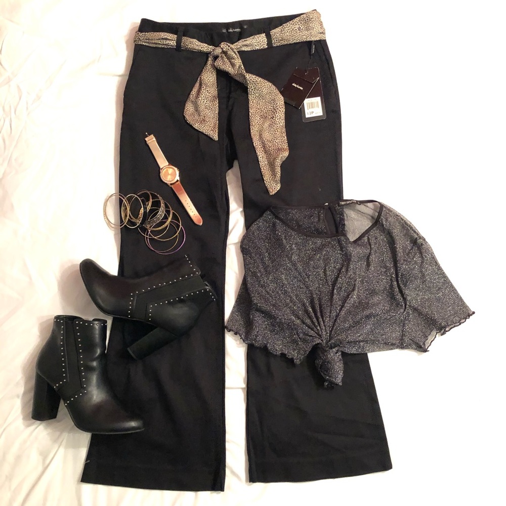 Black flared trousers.